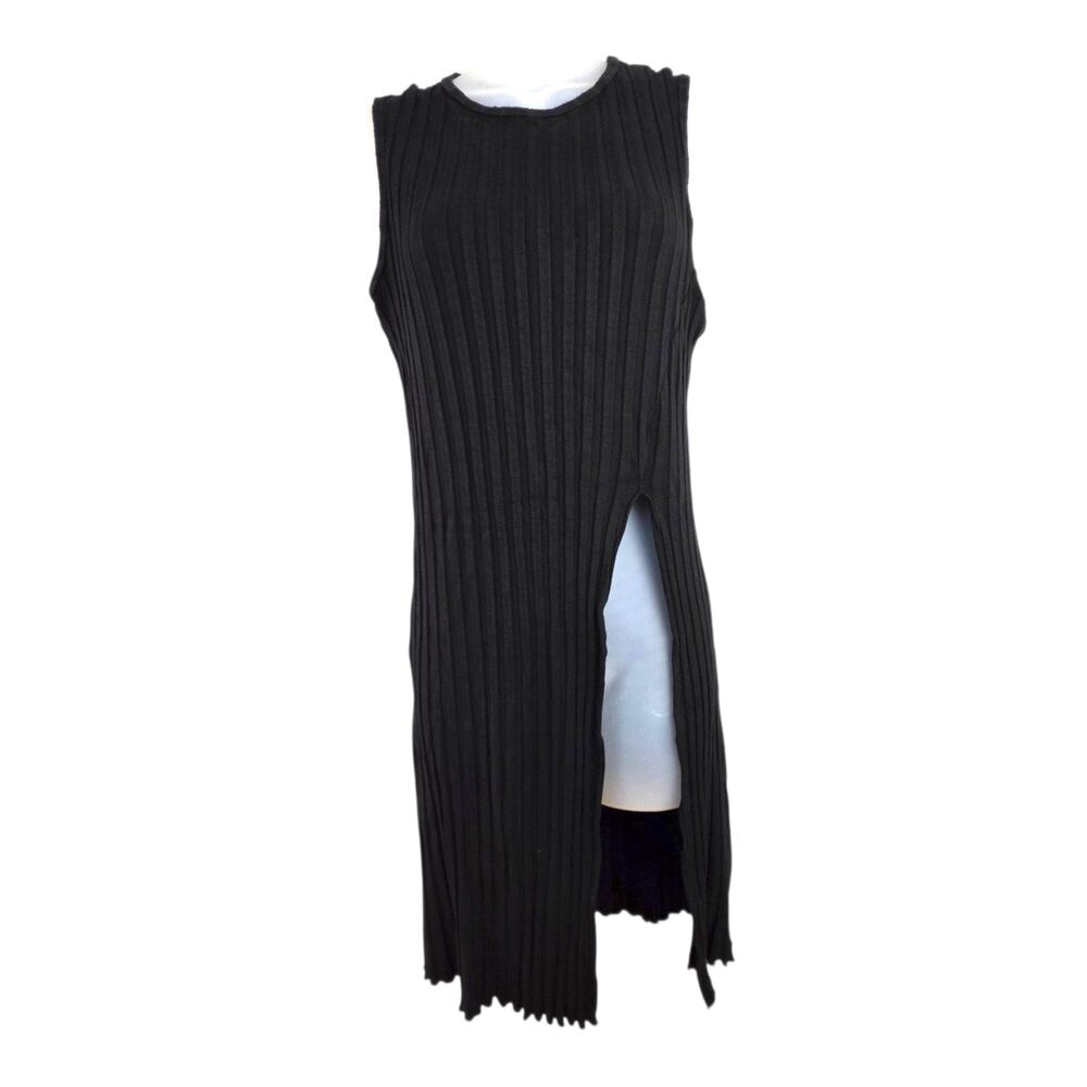 Simon Miller Saya Womens XS Black Ribbed Fitted Sleeveless Asymmetric Tunic